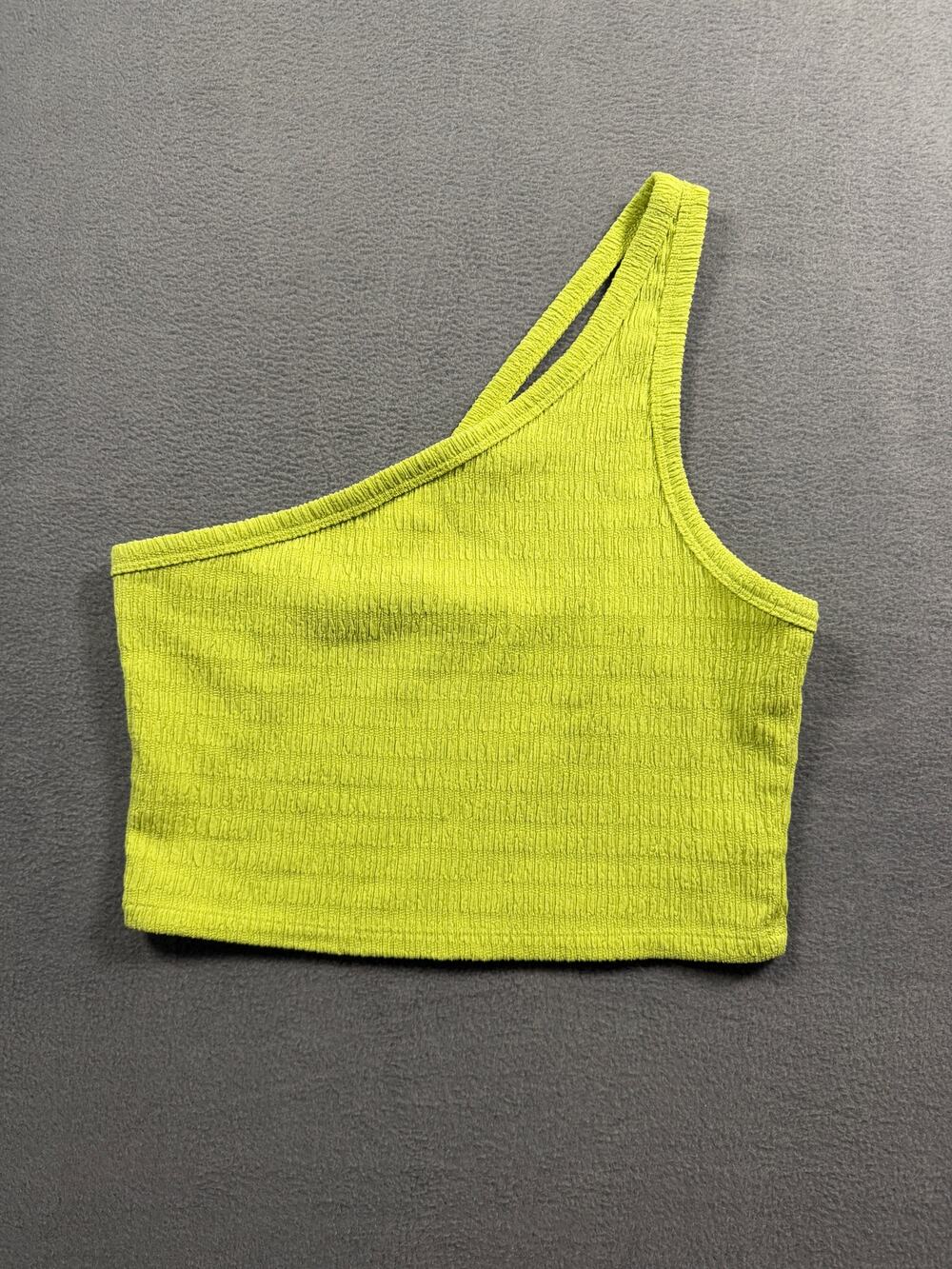 American Eagle Lime Neon Green Ribbed One Shoulder Asymmetric Crop Tank Top L